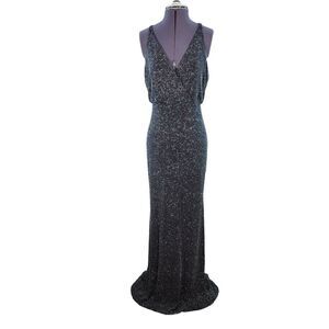 Vince Camuto Silver Glitter Floor Length Gown Sz 4